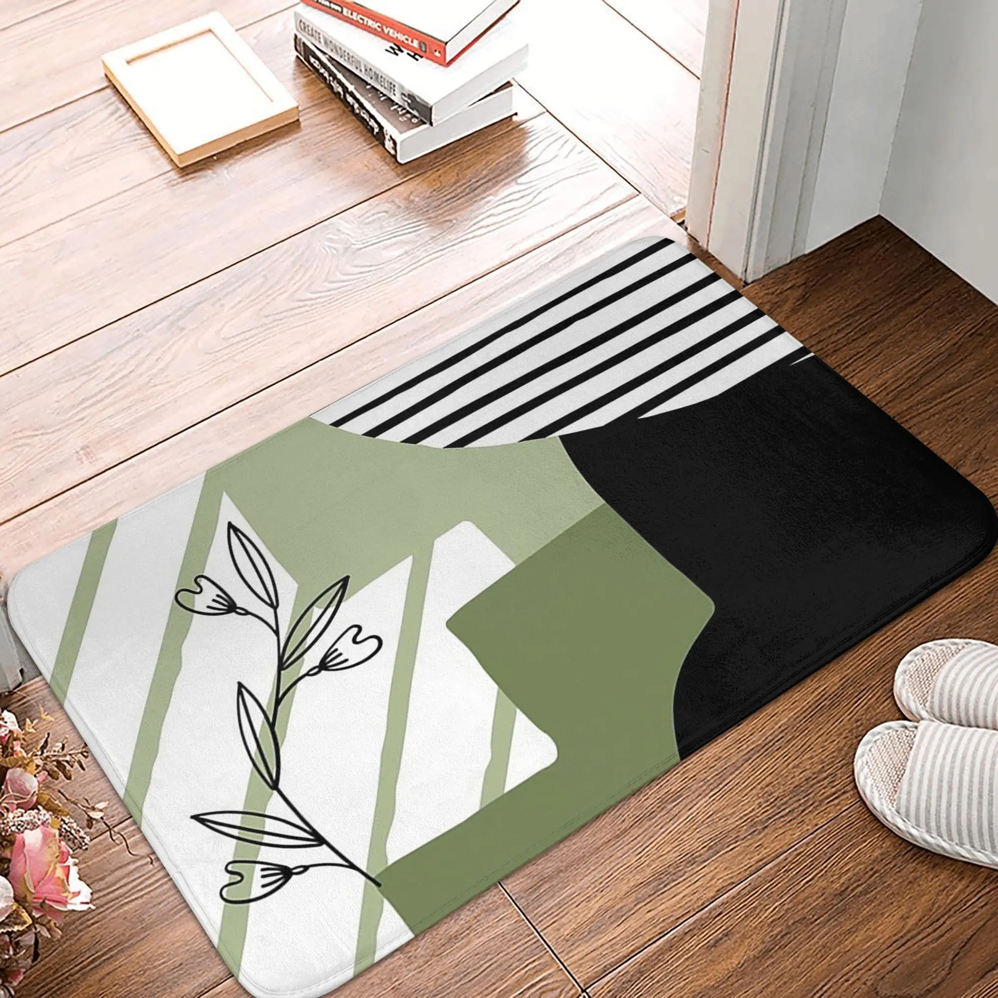 

Sage, White and Black Retro Abstract Boho Design Growing Anti-slip Doormat Floor Mat Entrance Home Bedroom Footpad Mats