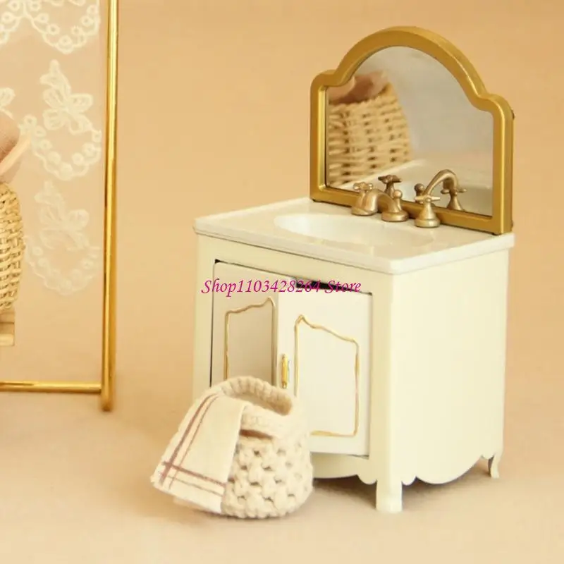 

Mini Retro Bathroom Cabinet Storage Unit Metal Construction For Dollhouses