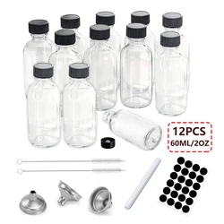 12PCS 60ml Small Glass Bottles With Airtight Lids Clear Sample Boston Bottle/Vials/Containers For Juice Ginger Shots Potion Oils