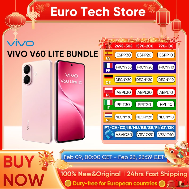 VIVO V60 LITE BUNDLE Version mondiale Smartphone 5G MediaTek Dimensity 7360-Turbo 6500mAh 90W 6,77" 120Hz AMOLED