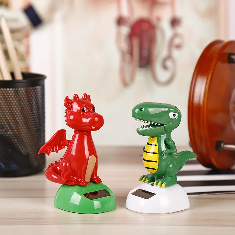 Hot Selling New Solar Powered Dinosaur Car Ornaments Interior Cute Cartoon Creative Gifts Model Figurines Dashboard Decoration