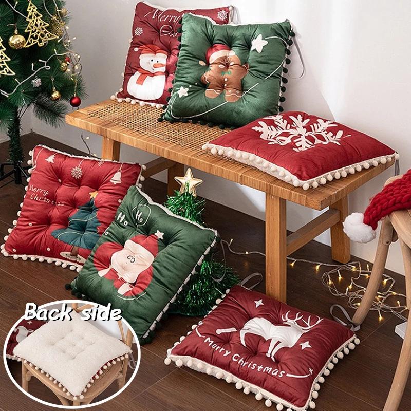 

1PC Christmas Chair Cushion Square Seat Cushion Chair Pads for Kitchen Dining Chairs Velvet Chair Mat Pillow Cushions with Ties