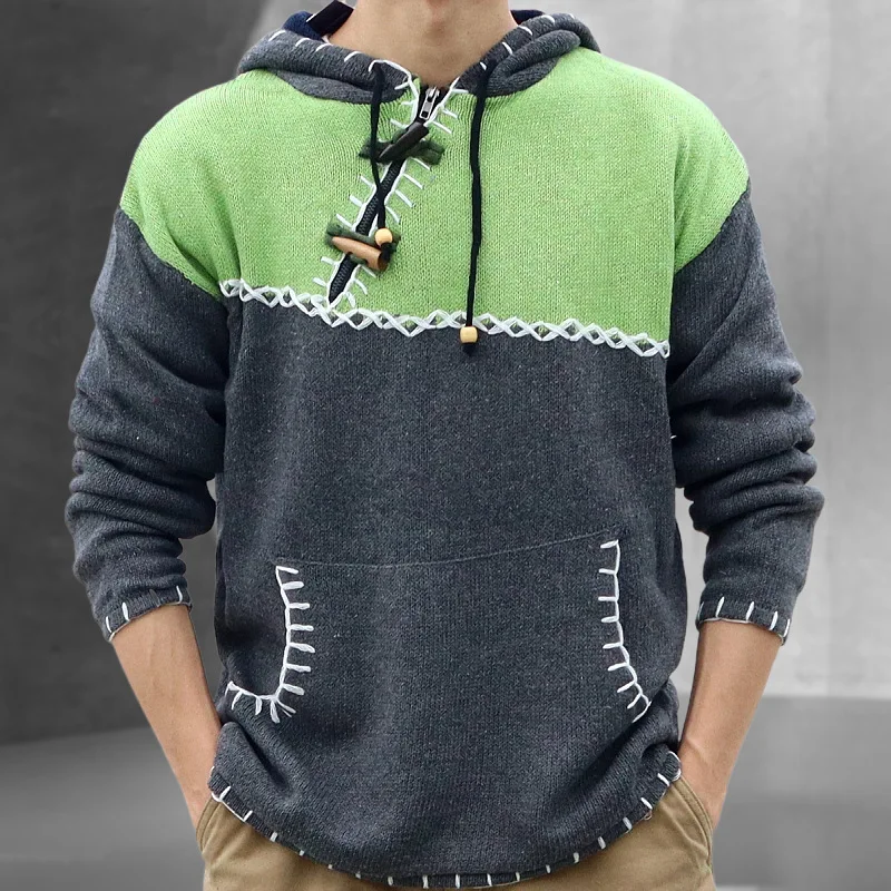 

Men's Luxury Fashion British Autumn/Winter Men's Knitwear Casual Color Contrast Pullover Sweater Top Coat