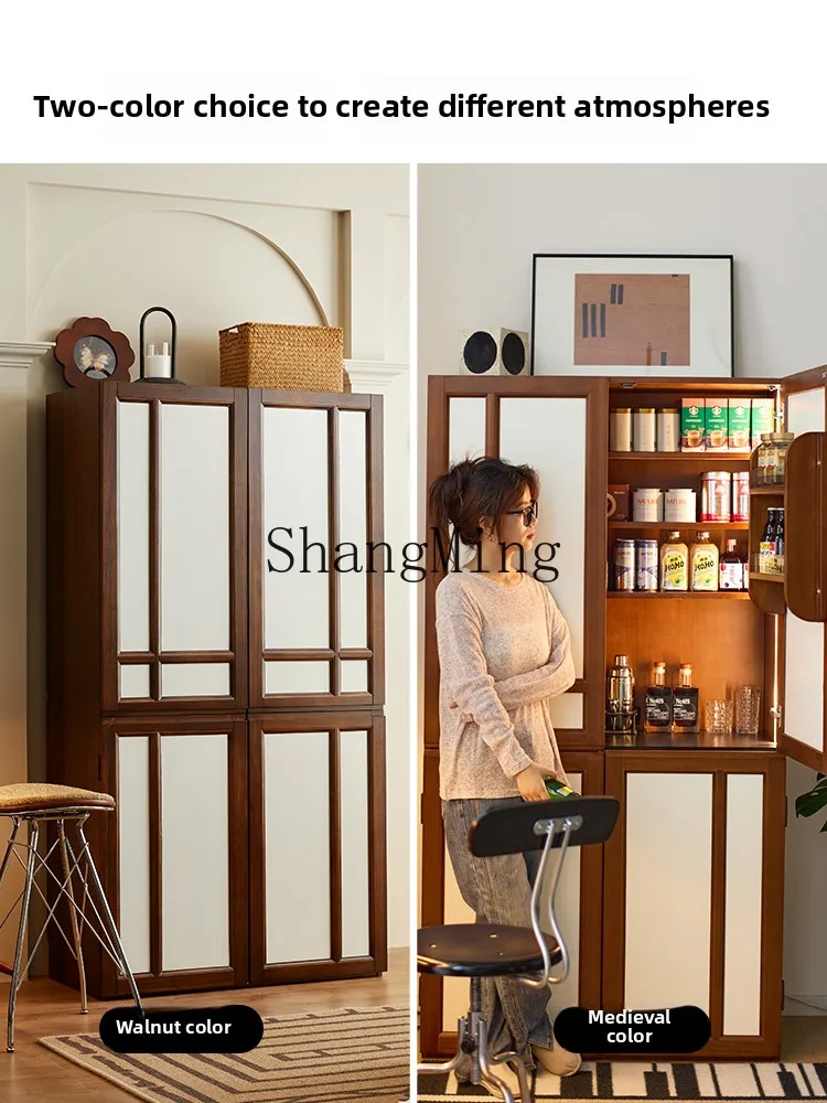 LXY retro dining side refrigerator cabinet integrated against the wall medieval locker snacks solid wood high cabinet
