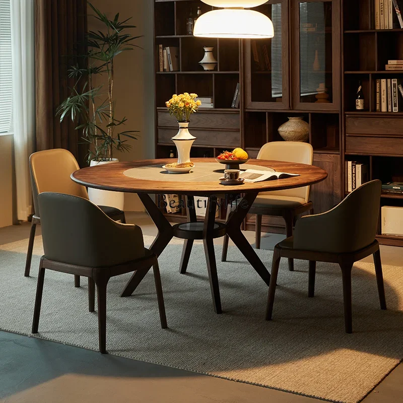 

LJYNorth American black walnut dining table solid wood round modern simple light luxury round table