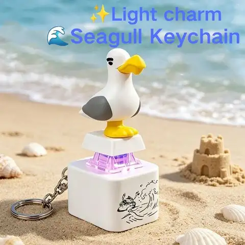Cute Seagull Voice Sound Glowing Button Fidget Keychain Press?to?play Decompression Toy Portable Bag Hanging Ornament Keyring