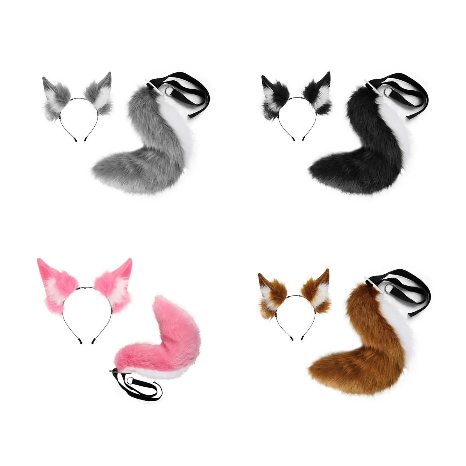 

Ears and Tail Set Gift Animal Tail for Role Play Carnival Stage Performance