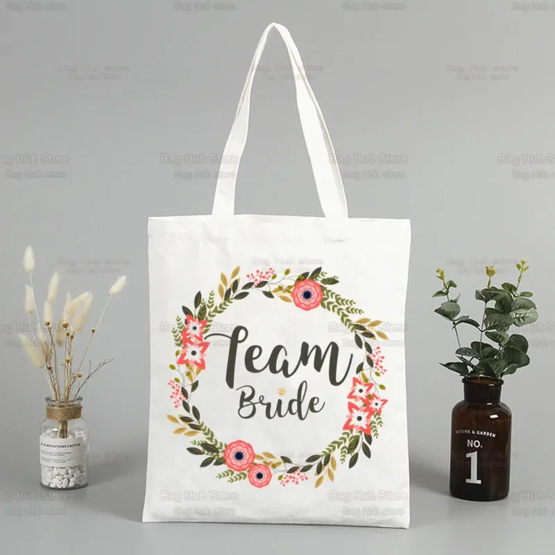 Team Bride Shopping Bag Unisex Canvas Bachelorette Party Tote Bags Eco Bag Shopper Bridesmaid Wedding Party Shoulder Bags