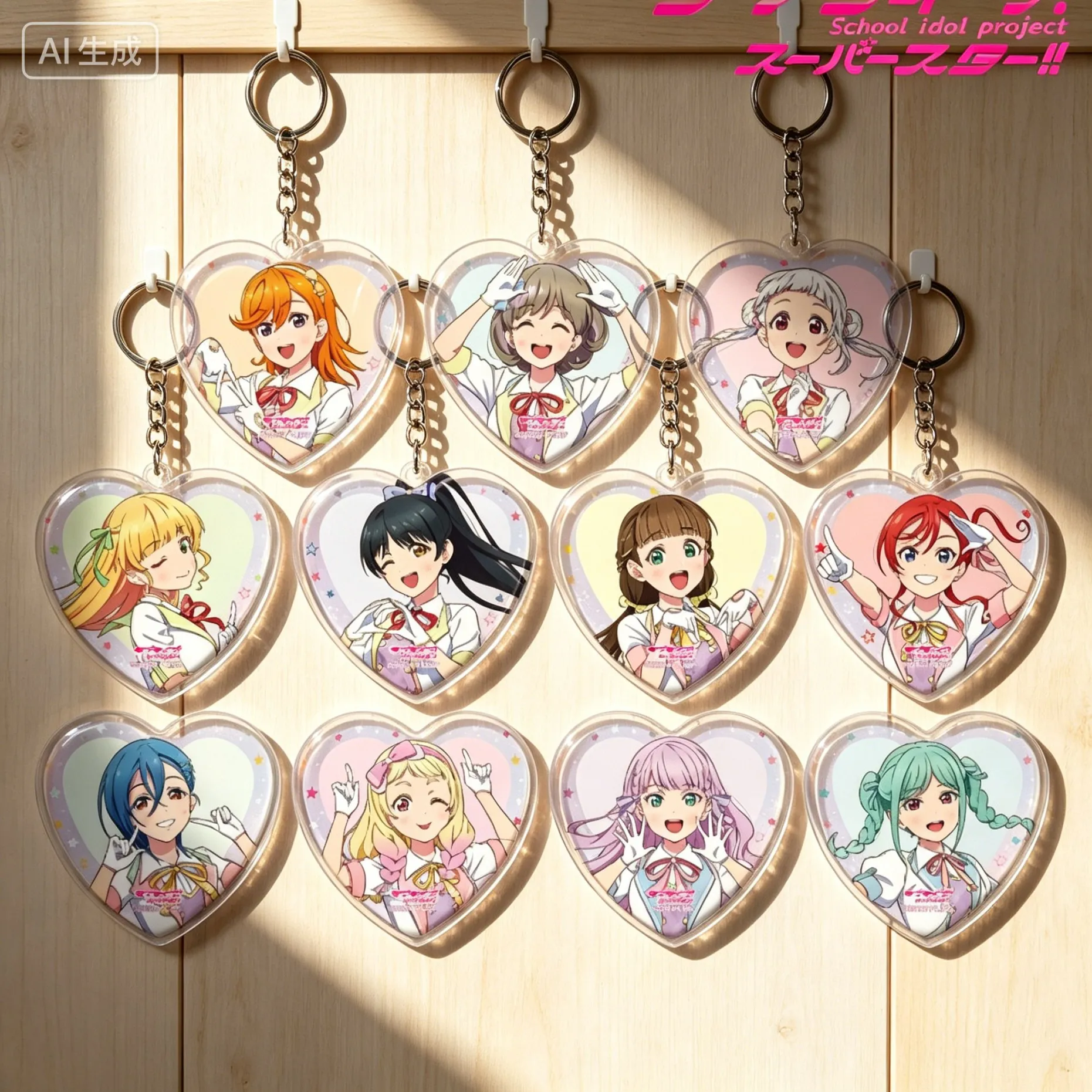 Love Live! Superestrella!! Shibuya Kanon Heanna Sumire, llaveros con colgante acrílico en forma de corazón, decoraciones para bolsos, regalos para amigos