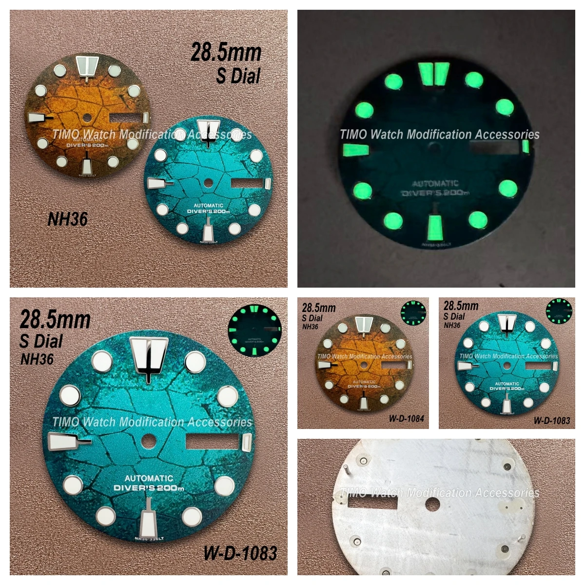 

28.5mm S Logo Diving Dial Suitable For NH36/4R36 Movement Green Luminous Dual Calendar Quality Watch Modification Accessories