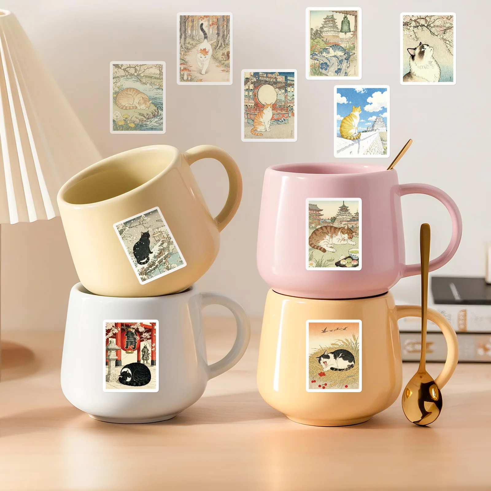 10/56 PIÈCES Chat Mignon Autocollants Style Rétro Graffiti Dessiné À La Main Décoration Animale Créative BRICOLAGE Jouets Ordinateur Portable Guitare Vélo Dessin Animé Autocollants