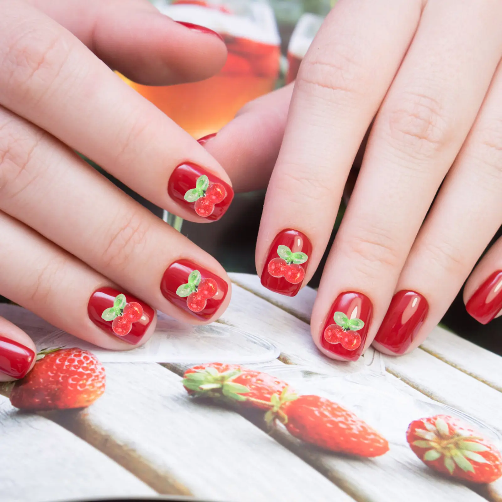 

400Pcs Cherry Nail Charms Flatback Resin 3D Kawaii Fruit Nail Art Decoration Mini Resin Charms for DIY Manicure Valentine's Day