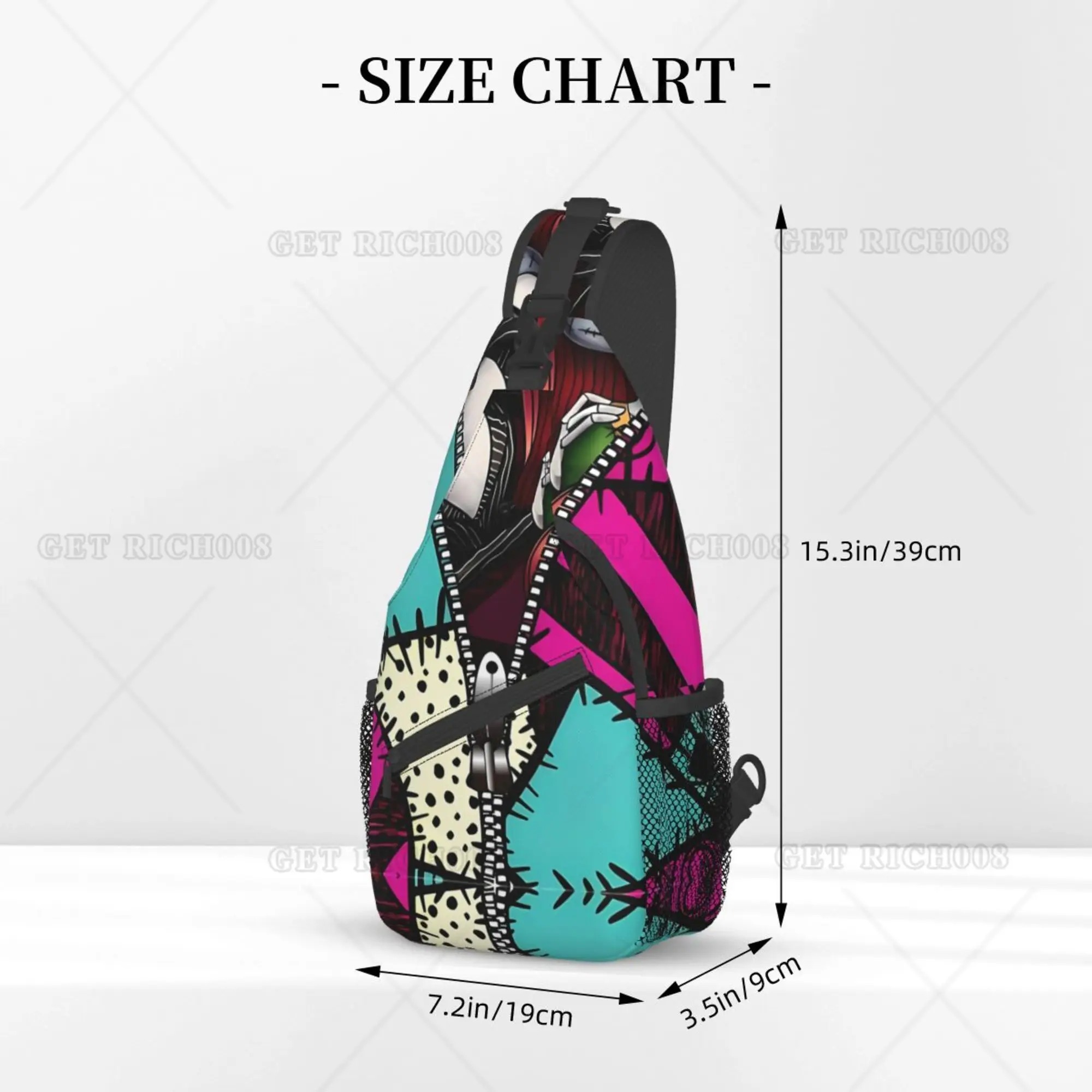 Cartoon Abstrato Impressão Colorida Cross Sling Bag, Mochila Peito para Homens e Mulheres, Poliéster, Casual, Tamanho Único, Ao Ar Livre, Caminhada, Viagem