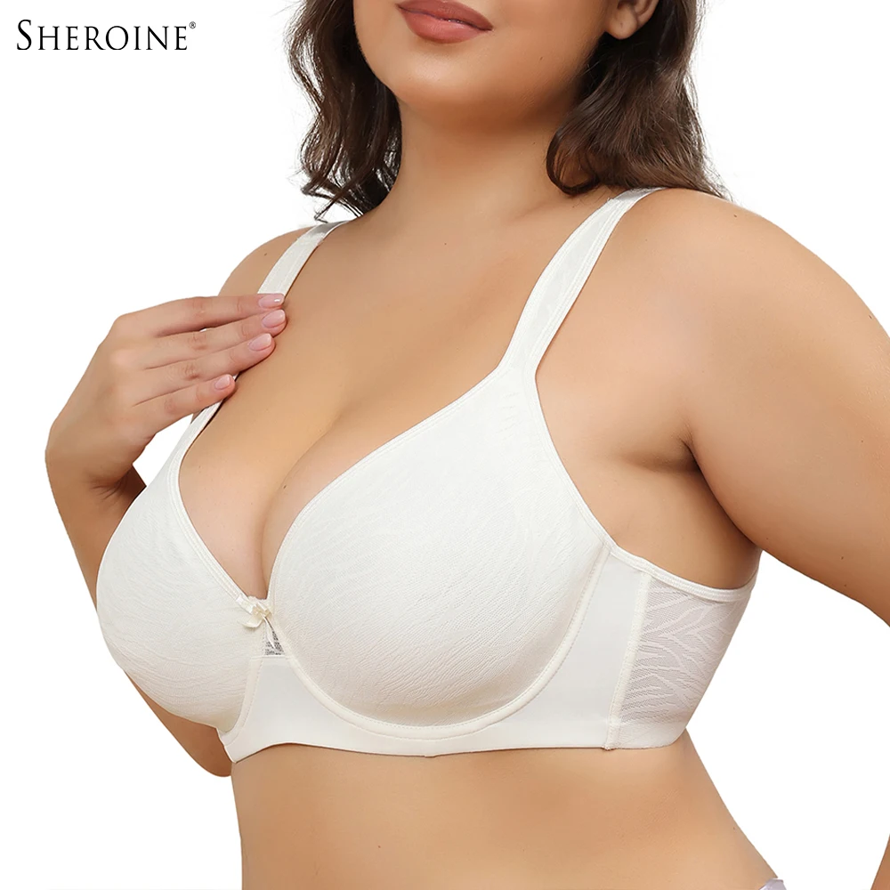 

Sheroine Plus Size Lace Underwire Lifting High Support Bra Minimizer Full Coverage Unpadded Push up for Large Cup Daily Wear