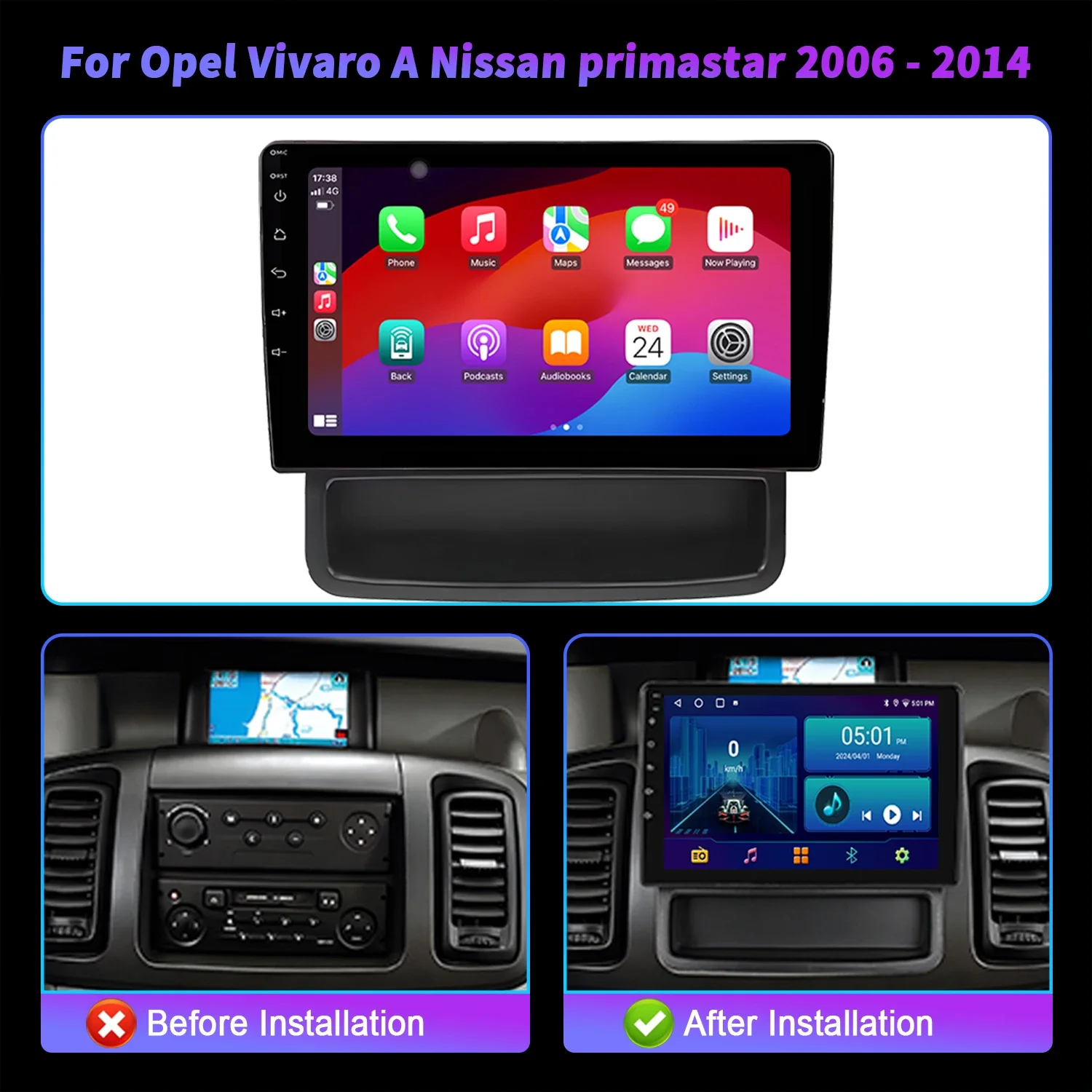 For Opel Vivaro A Nissan primastar 2006-2014 Car Radio Multimedia GPS Apple Android 14 Wireless BT CarPlay Touch 2K QLED Screen