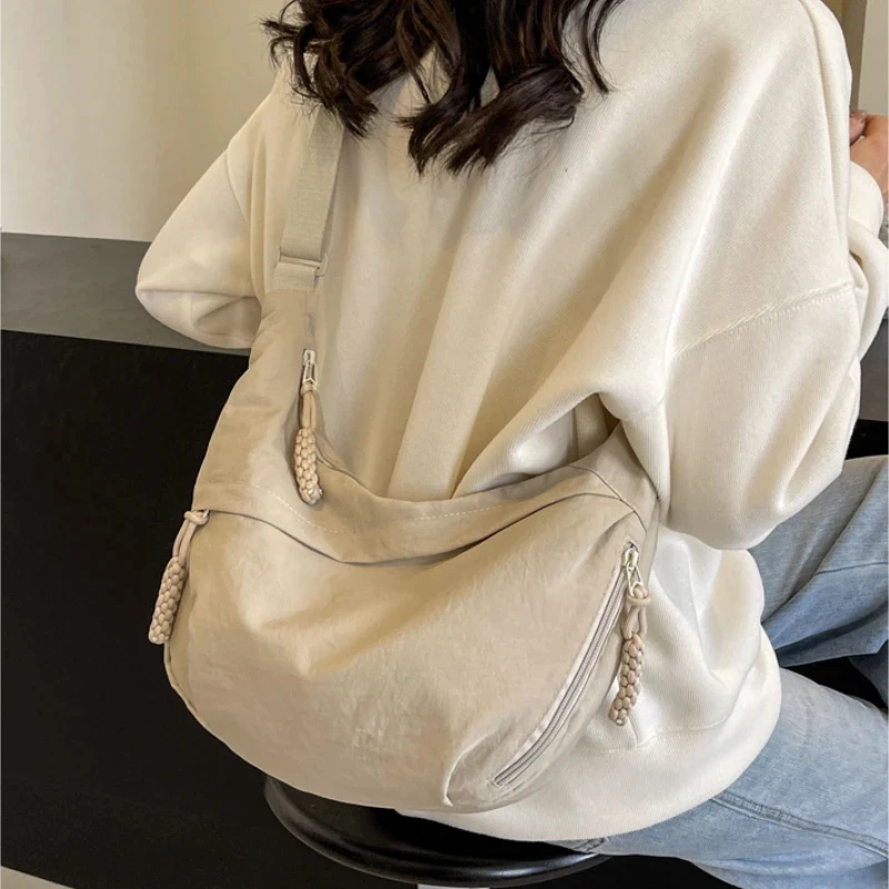Crossbody Hobo Bag with Large Capacity Versatile Design Nylon Shoulder Bag Student Class Mailman Bag