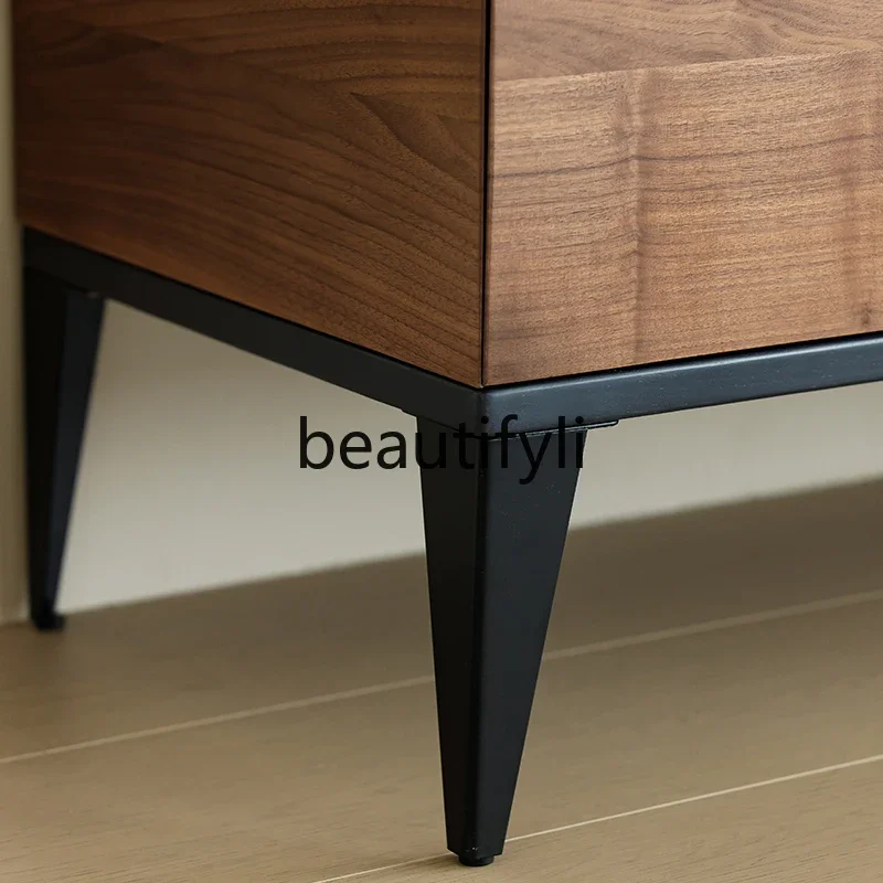 

v North American black walnut TV cabinet with lighting Nordic living room floor log floor cabinet