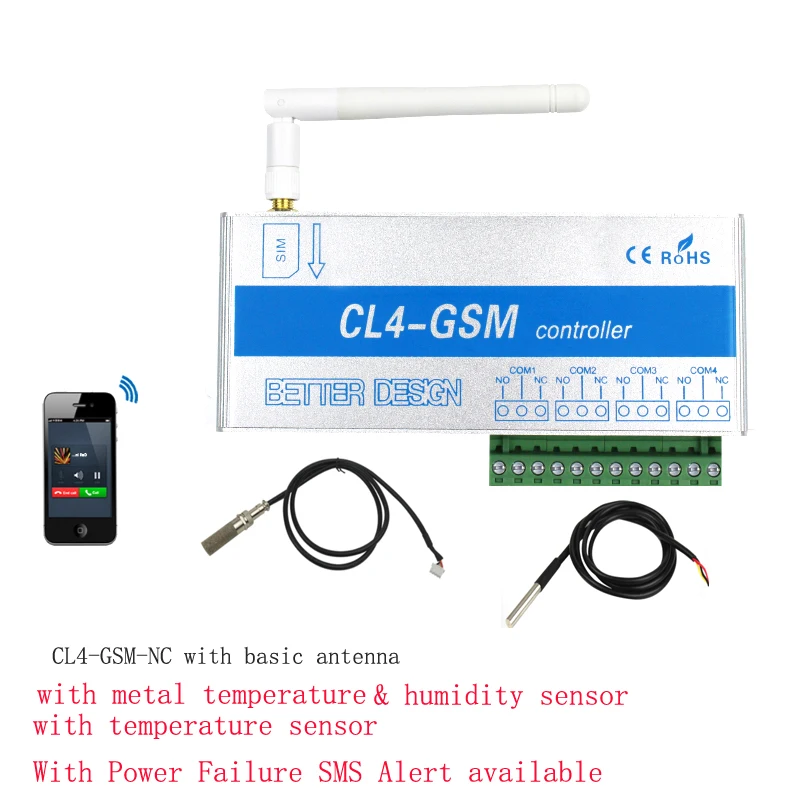 CL4 GSM Remote Switch Controller Opener App Home Appliances Door Gate Lock with Temperature sensor y Power Failure Alert