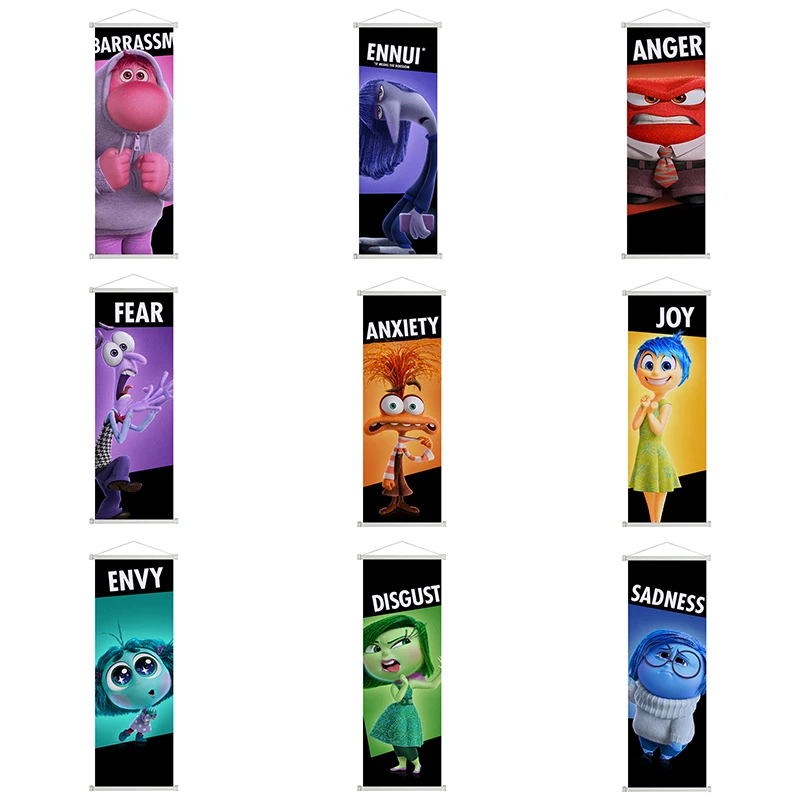 Disney Inside Out Prints Decorative Pictures for Living Room Bedroom Action Figure Toys Anxiety Envy Disgust Anger Scroll Poster