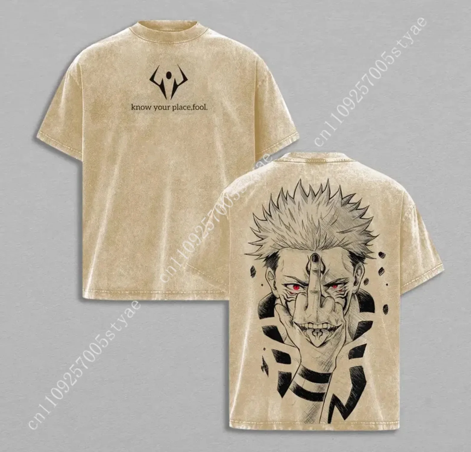 Anime  Ryomen Sukuna Graphic T-shirt Vintage Washed Oversized T Shirt Men Women Clothing Cotton Short Sleeve Tees view 3