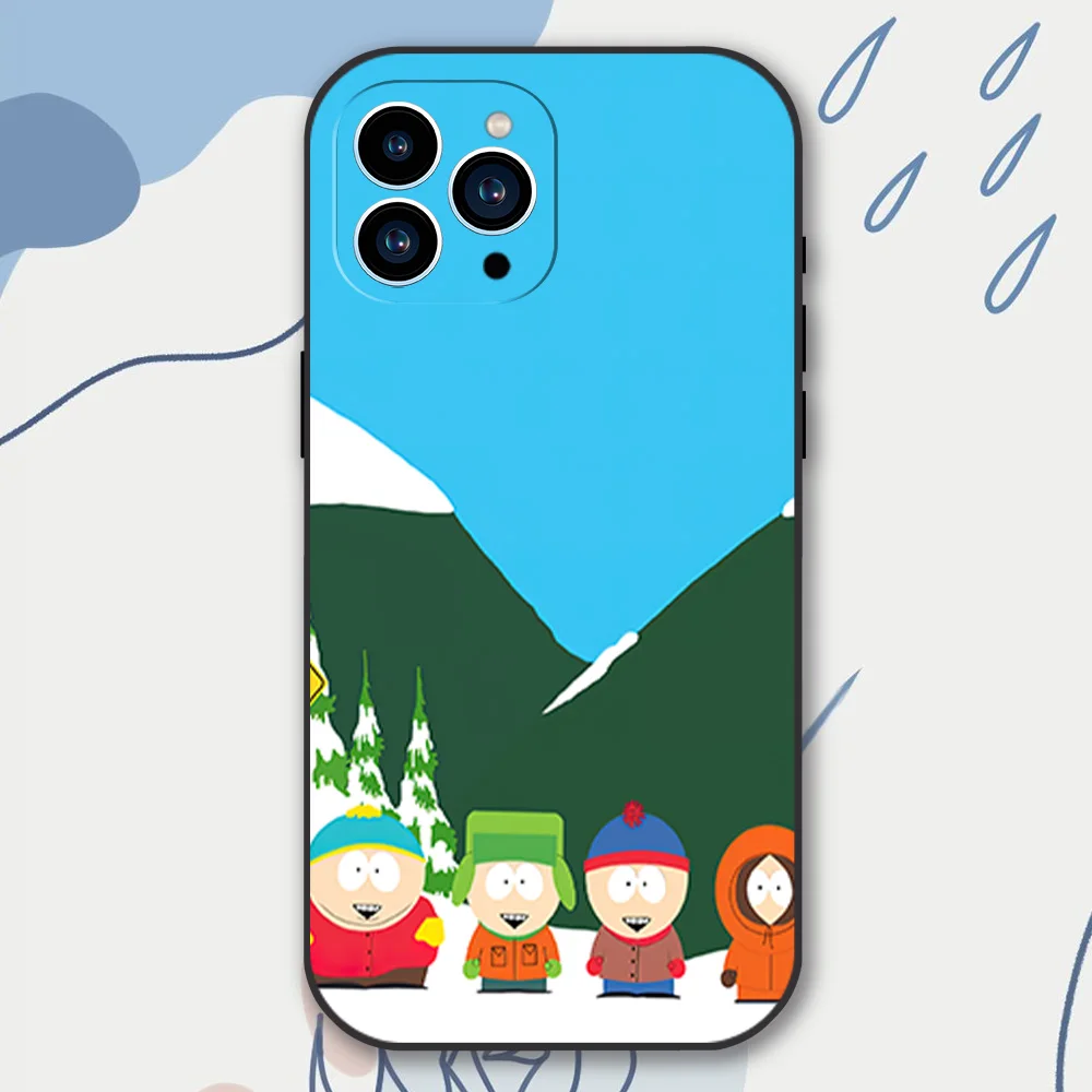 Cartoon S-South Park-s Phone Case for iPhone 12 11 13 14 15 16 Max Pro Plus Black Soft Silicone Cover