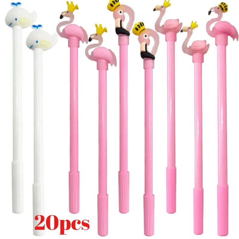

20 шт., гелевые ручки с розовым фламинго, милая ручка с лебединой короной для девочек, рекламная ручка с китом, креативные гелевые ручки, рекламные рекламные подарки