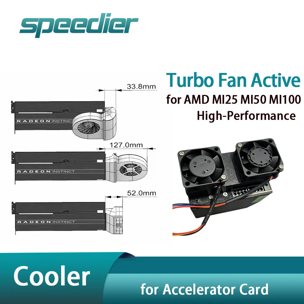 

Speedier External High-Performance Turbo Fan Active Cooler Heatsink for AMD MI25 MI50 MI100 GPU Computing Accelerator Card