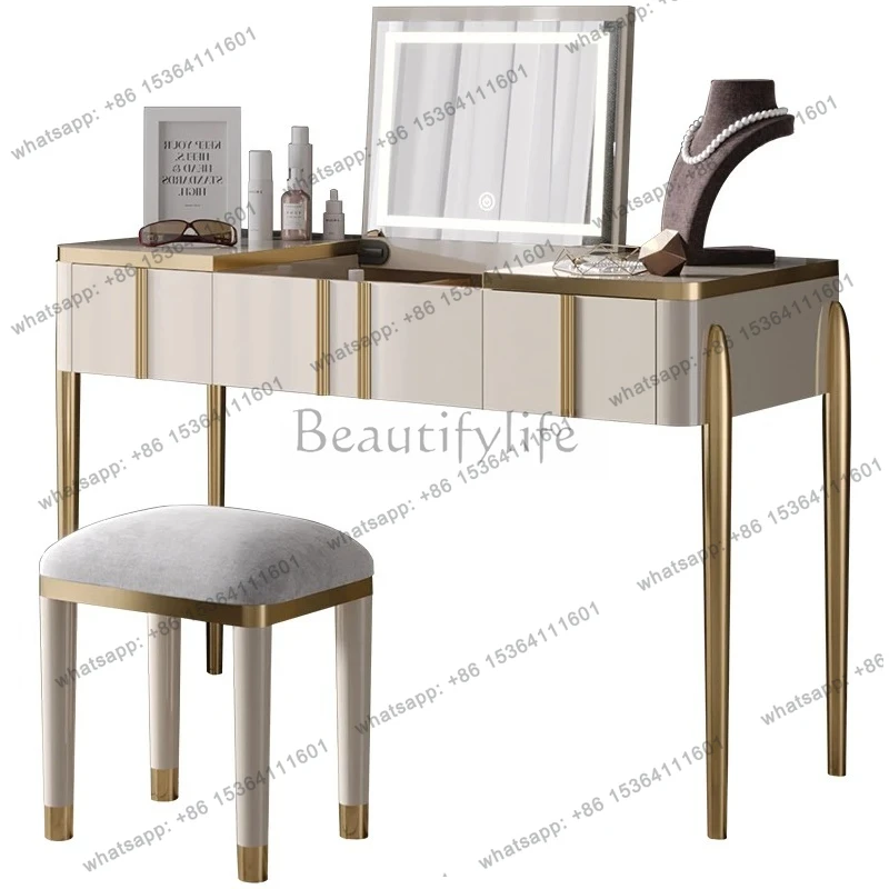 

light luxury dresser led bedroom with light modern simple makeup table small apartment clamshell makeup table