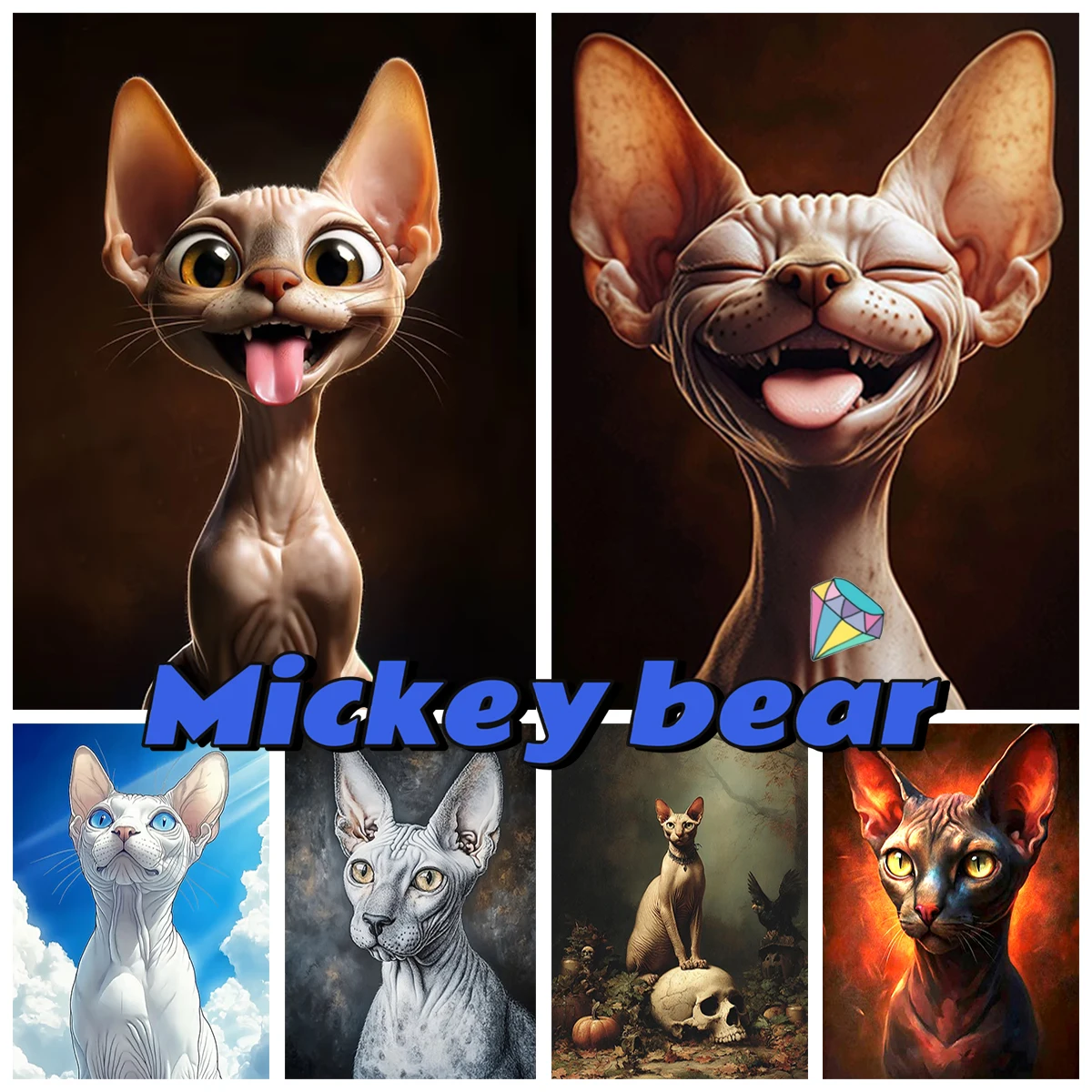Animal Theme DIY Diamond Painting Kit Sphynx Picture 5D Gem Embroidery Cross Stitch Modern Style Home Wall Decor Gift