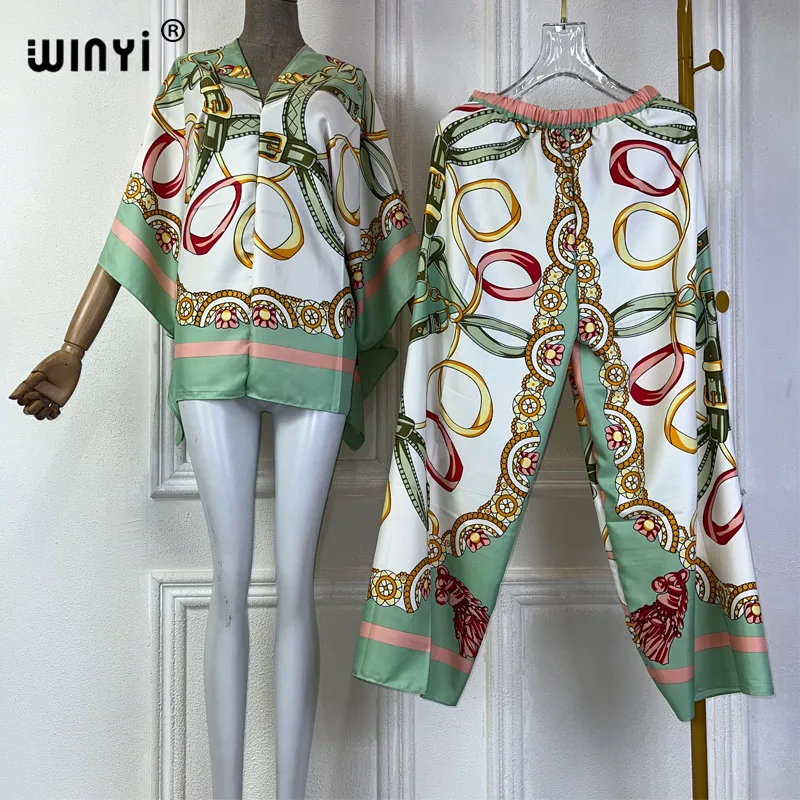 WINYI Elegant Woman fashion Print Suits 2021 Spring Ladies holiday Suits Ladies Vocation Beach Loose Blouse Set Female Pants