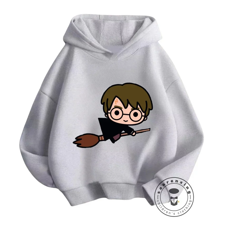 Stylish Harry Potter Outfits Rustic Solid Color Kid Hoodies Charming Q-Version Illustrations Ideal for Casual Outdoor Activities