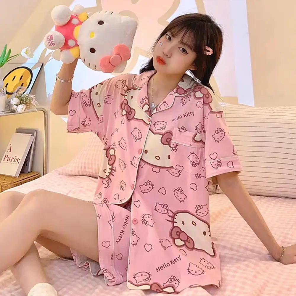 Anime Pochacco-Pyjama d'été pour femme, 2 pièces, t-shirt à manches courtes, short, vêtements de détente, section fine, doux, imbibé de Sanrioed Kawaii