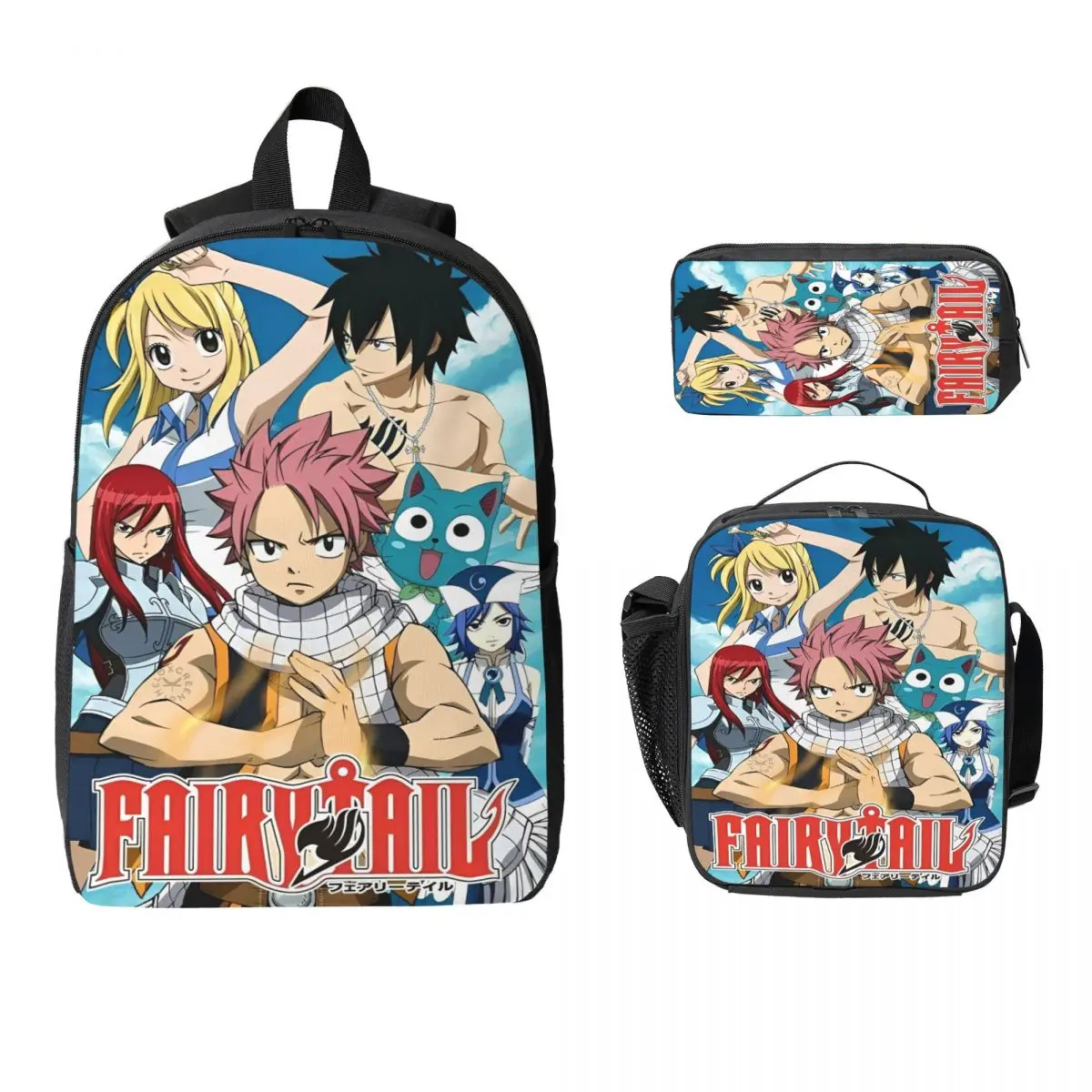 

Набор рюкзаков Happy Fairy Tail Manga для детей, пеналы, наборы сумок для книг с ланч-бокс для школьников, рюкзак
