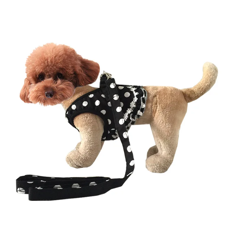 

Small dog polka dot vest leash Harness dog leash