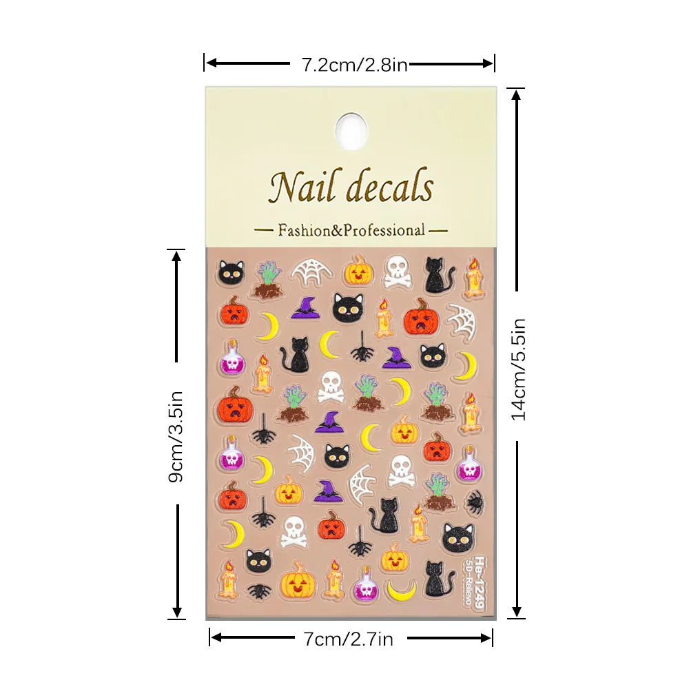 

1/5/10pcs Pumpkin Cat Skull Spider Web Nail Stickers Halloween 5D Embossed Nail Art Stickers DIY Manicure Decoration Decals