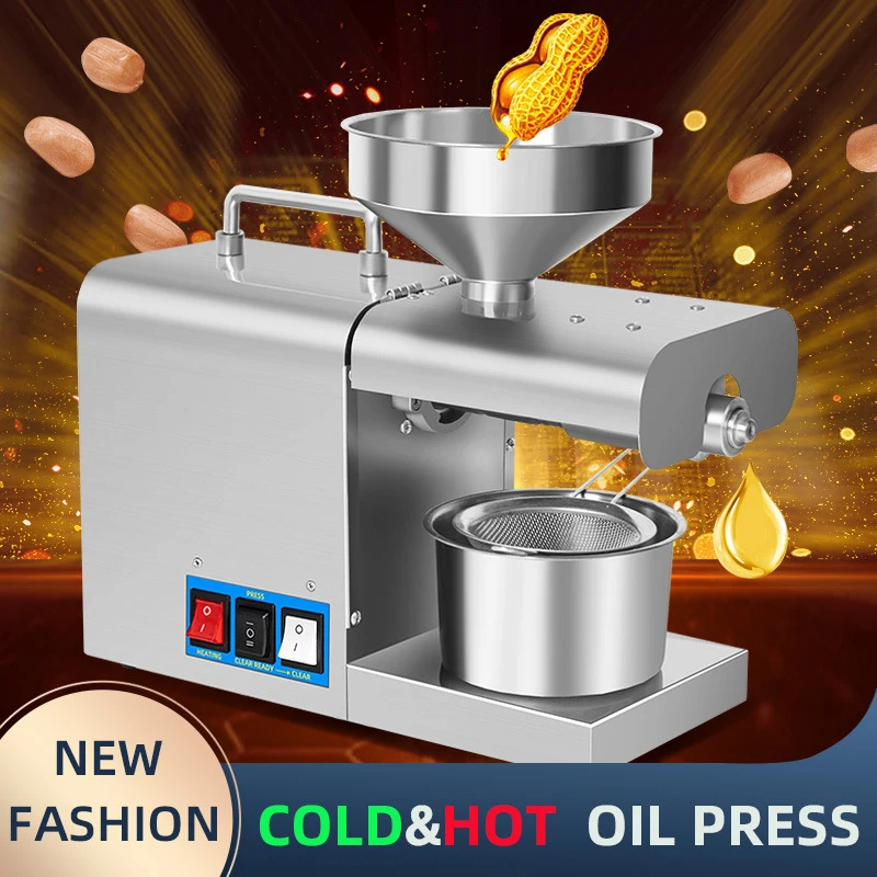 220V/110V Household Peanut Oil Press Stainless Steel Smart Temperature Control Oil Press 820W Dual-Use Hot/Cold Oil Press