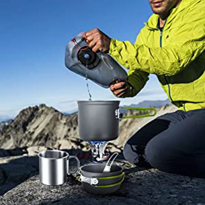 

Camping Cookware Mess Kit, Pot with Mini Backpacking Stove, Stainless Steel Cup, Cooking Gear for Outdoor, Hiking, Picnic, 8Pcs