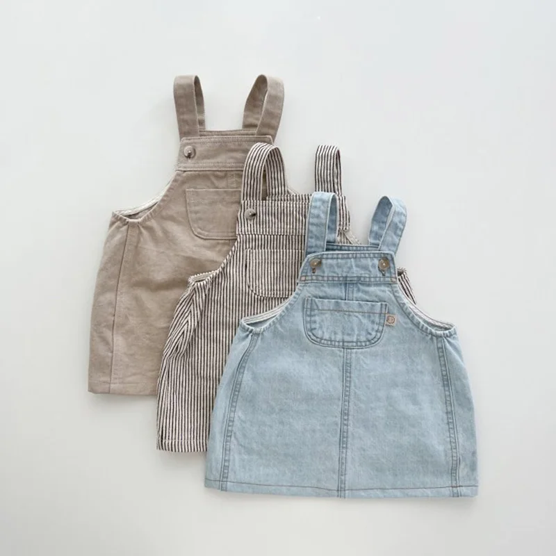 Autumn Korean Children's Wear Strap Skirt Spring 2023 Cotton Multi Color A-line Skirt Fashion Loose Cute Versatile Denim Dress