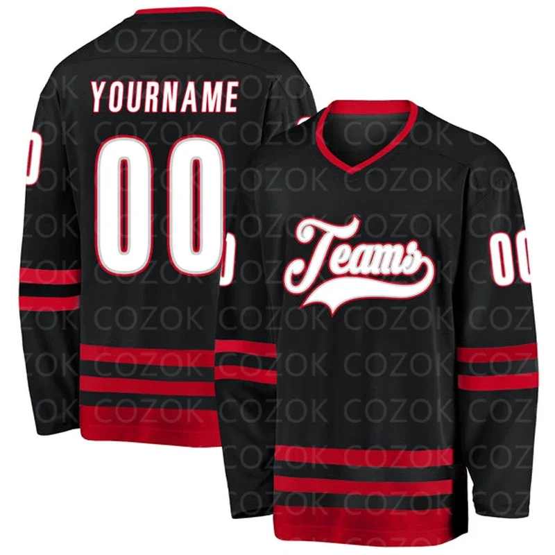 Custom Vintage Black Red Hockey 3D Print You Name Number Men Women Ice Hockey Jersey Competition Training Jerseys