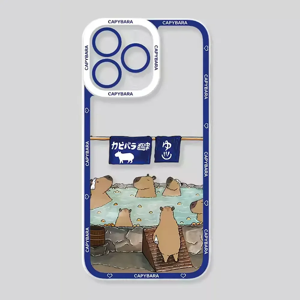 Cartoon Animal Capybara Couple Phone Case for IPhone 13 12 11 14 16 15 Pro XS MAX 7 8 Plus 13Mini X SE2 Transparent Cover Fundas