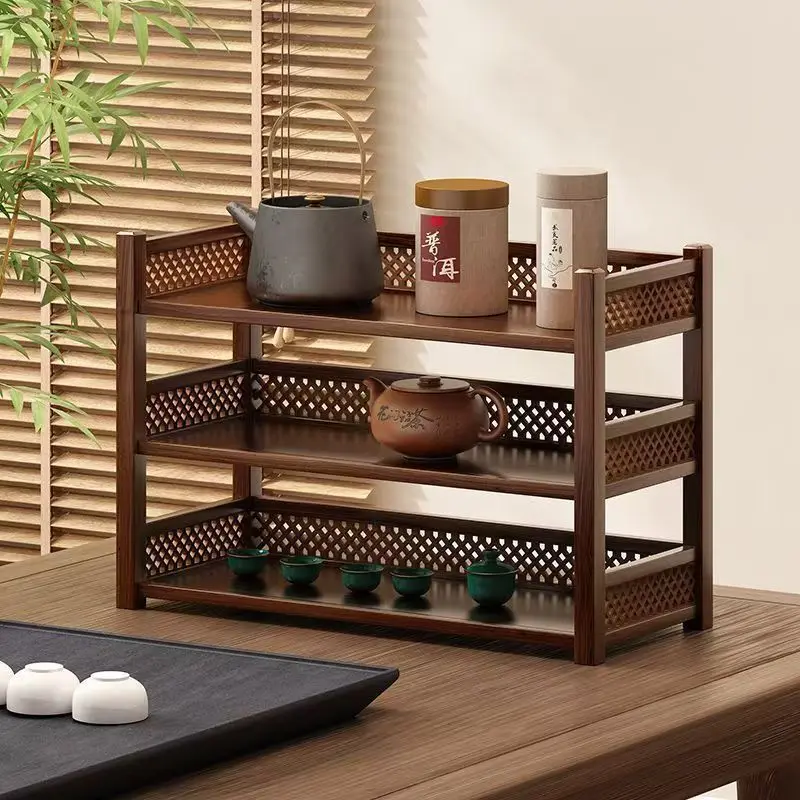 Tea cup ware storage table Yixing teapot placement , solid wood storage , desktop small