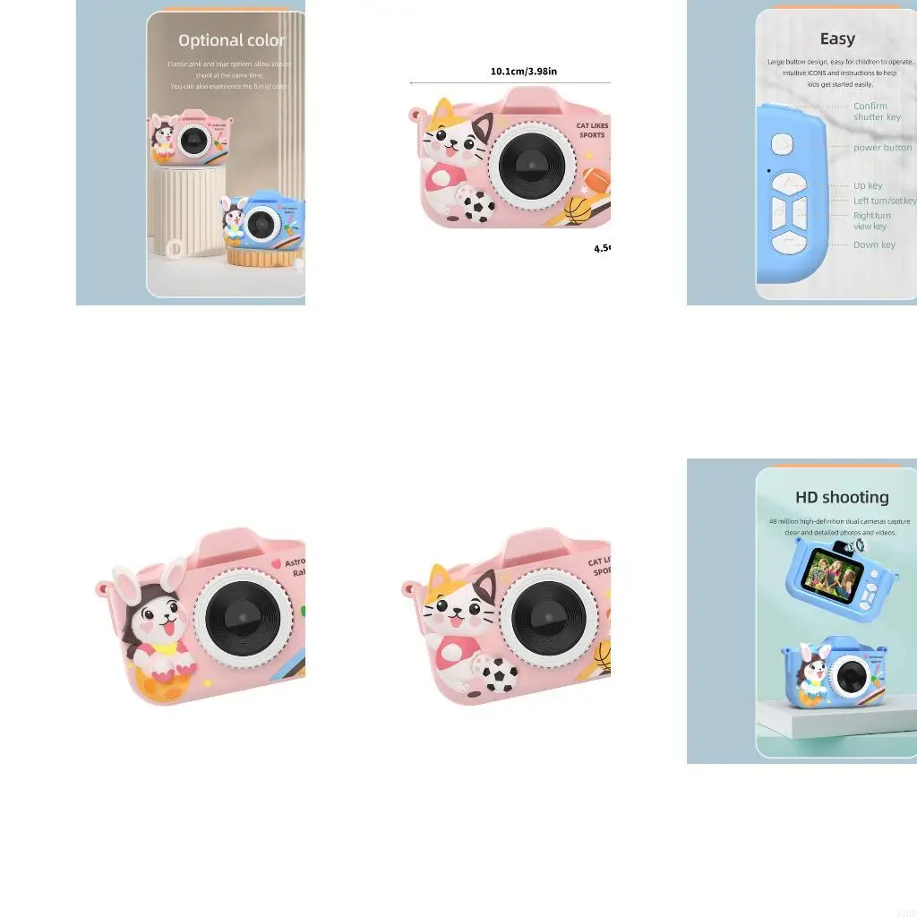 

J2HD Shockproof Kids Camera With Double Cameras Auto Focusing 28 Photo Frames Music Playback Learning Games Easy Grip Design