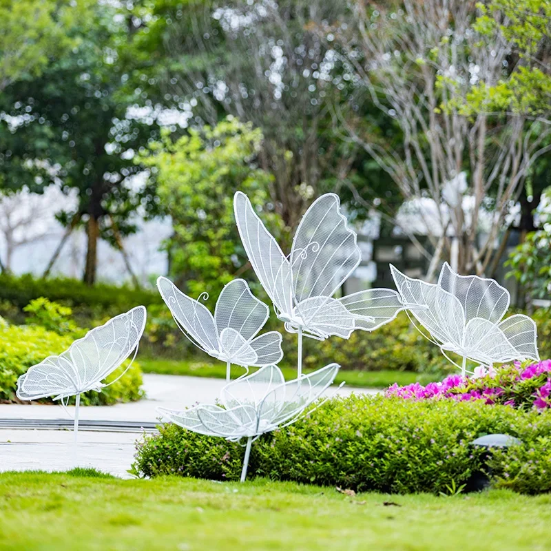 Iron hollow butterfly sculpture park forest community lawn luminous decoration metal insect ornament