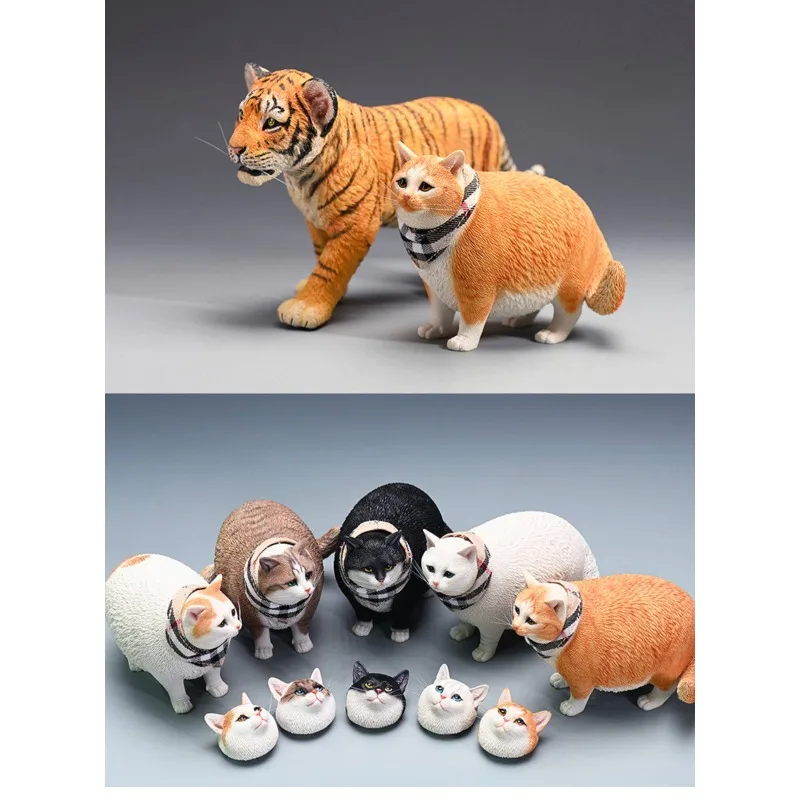 

JXK 1/6 Scale Handmade Simulation Resin Cute Fat Cat with Scarf Desktop Ornament Action Figures Scene Decoration DIY