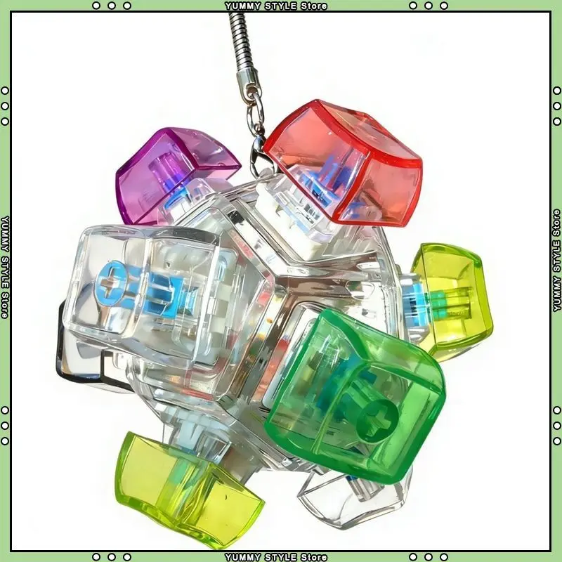 Mixed Color Glowing Mechanical Keyboard Fidget Toy Switch Keychain Stress Relief Pendant 12 Keys Ball-Shabped Or 4 Keys Blocks