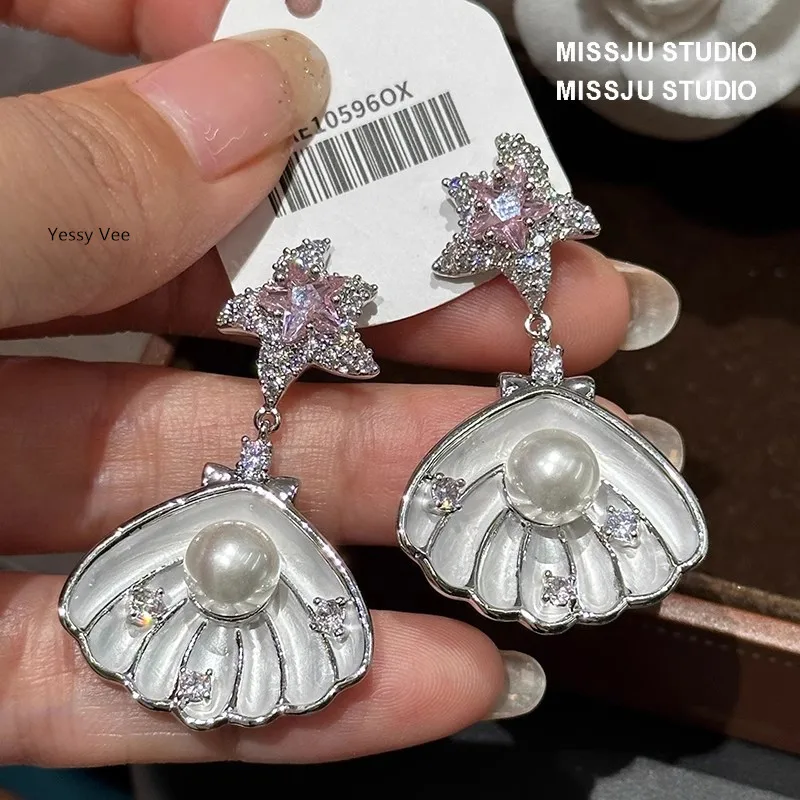 Yessy Vee Women Fashion Exquisite Top Quality Sea Star Earrings Shell Pearl Earrings All Match Beach Theme Ear Decoraton Luxury