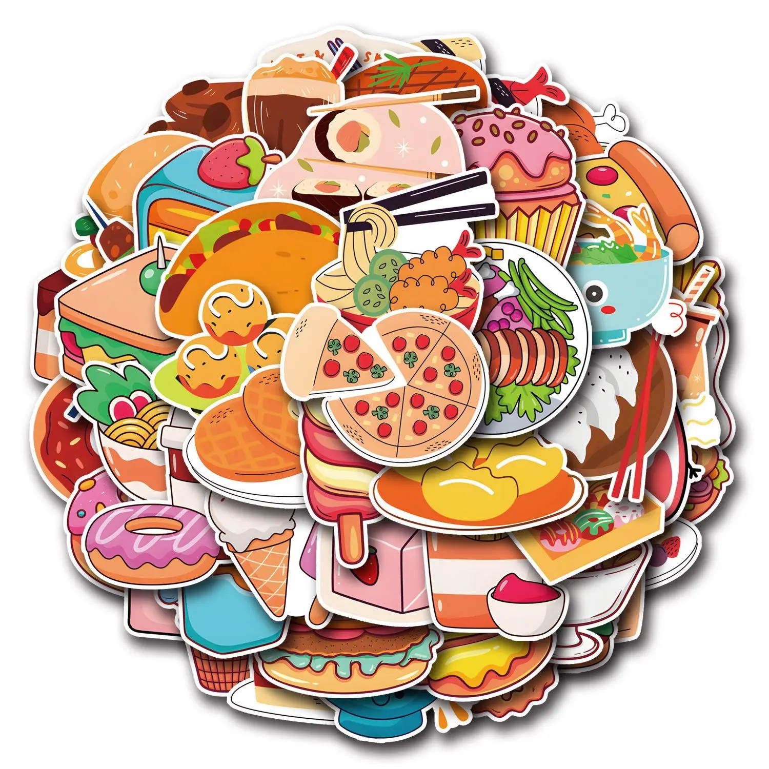 10/30/50Pcs Creative cute cartoon food Hamburger pizza graffiti water cup waterproof stickers