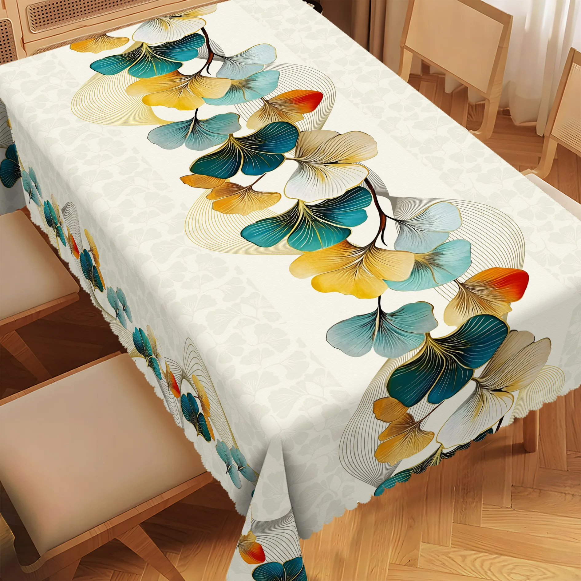 Elegant Ginkgo Leaves Rectangle Tablecloth for Table Decor Retro Watercolor Leaf Kitchen Dining Table Cloth Holiday Party Decor