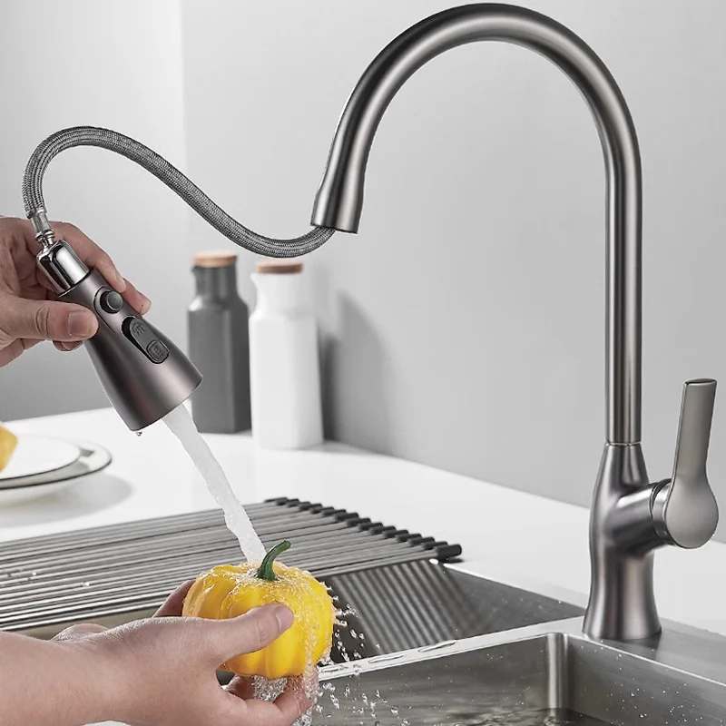 

Выдвижной кухонный смеситель с дизайном «Русалка», брызгозащищенный поворотный смеситель для горячей/ходной воды, медный и сплав, опционально для кухонной мойки