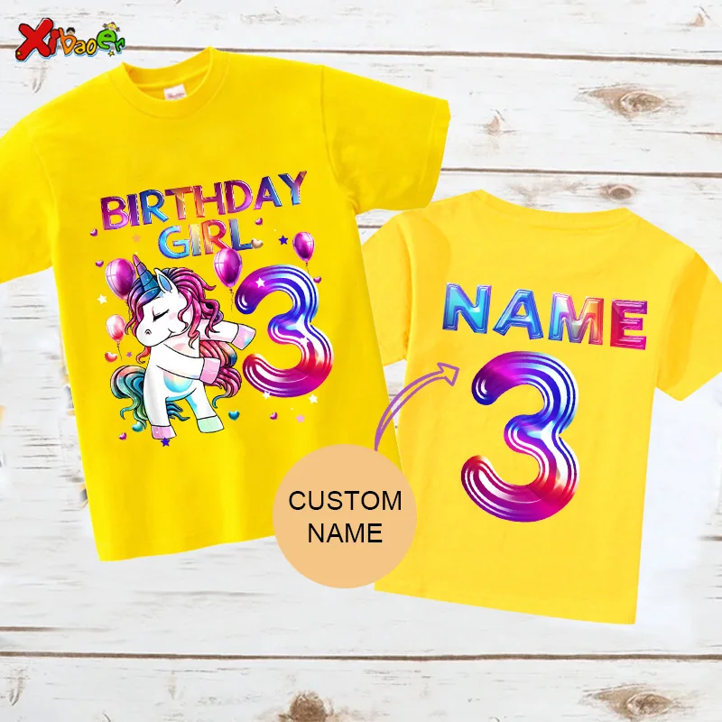 Unicorn Birthday Girl T Shirt 10 Years Party Shirt for Kids Custom Name Shirt Girl Clothes1st 2nd 5 8 9 Years Baby Clothing Cute